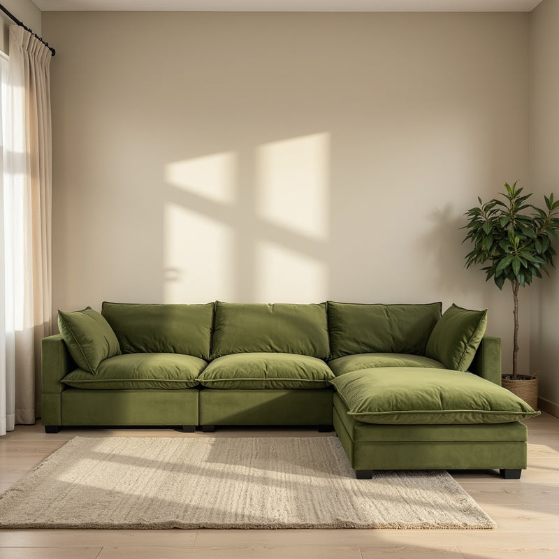 Olive Green Velvet Cloud Sectional