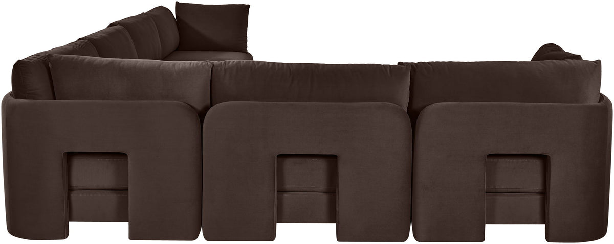 Hammond dark brown velvet corner sectional sofa, 6-piece set with boxy upholstered sections