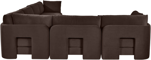 Hammond dark brown velvet corner sectional sofa, 6-piece set with boxy upholstered sections