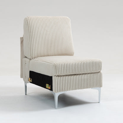 Modular Sectional Sofa Armless Seat Module, Corduroy Single Couch with Back Cushion, Beige