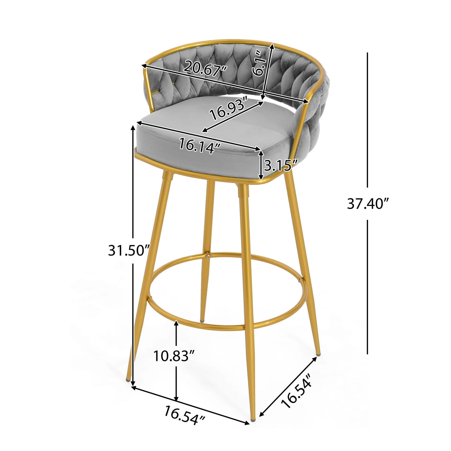 Modern Low Back Upholstered Counter Height Bar Stools (Set of 2)