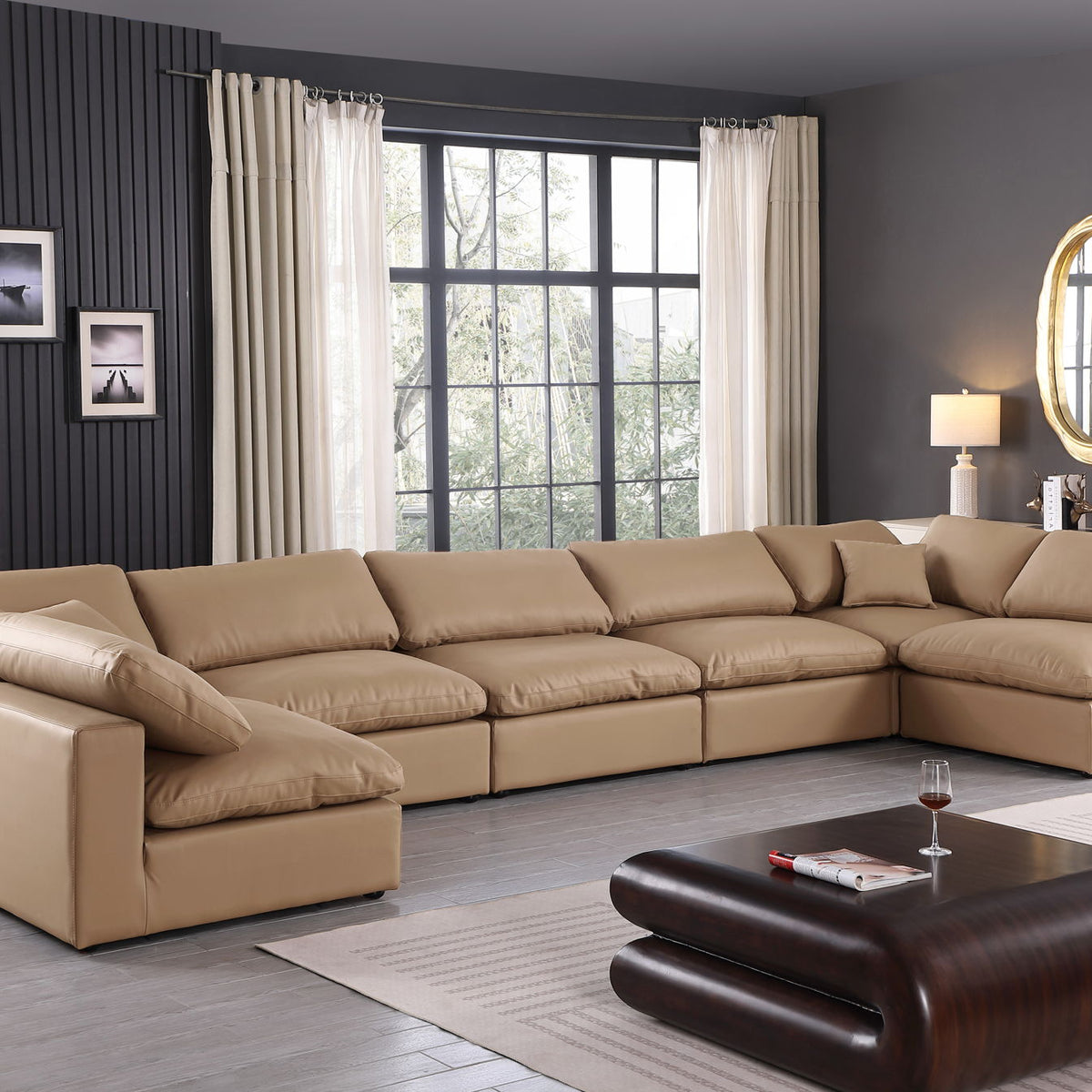 Comfy - 7 Piece Faux Leather Modular Armless Sectional - Tan