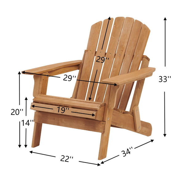 Wood folding Adirondack chair side view with labeled dimensions