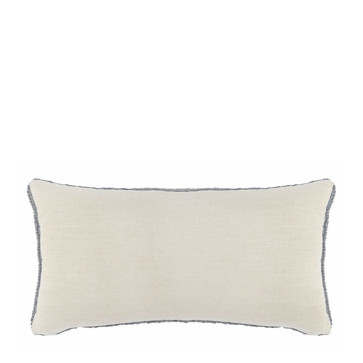 Ivory rectangular pillow with subtle blue piping along the edges
