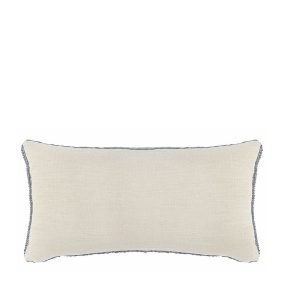 Ivory rectangular pillow with subtle blue piping along the edges