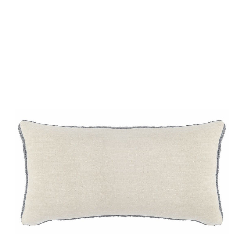 Ivory rectangular pillow with subtle blue piping along the edges