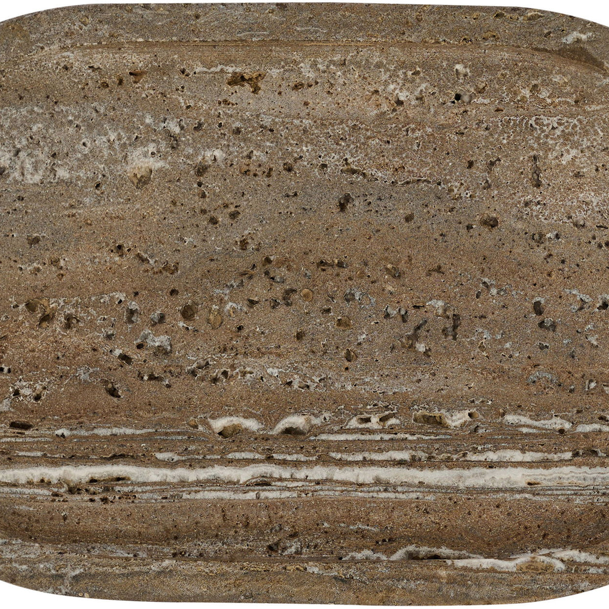 Brown-speckled travertine tray base with visible layered groove lines