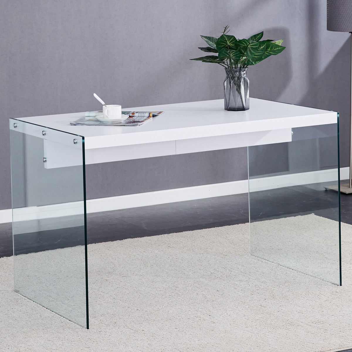 Elegant And Clear Tempered Glass Coffee Table With Storage - White