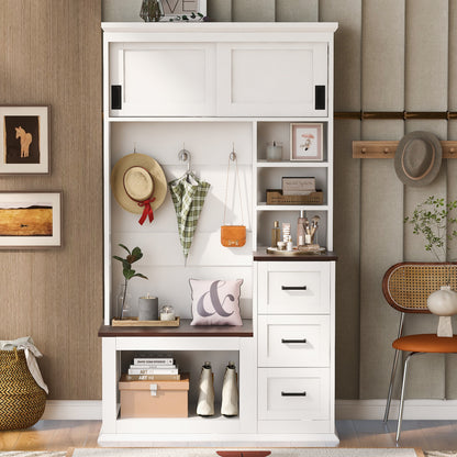Hall Tree with Bench 3-Shelf White 40.2-inch