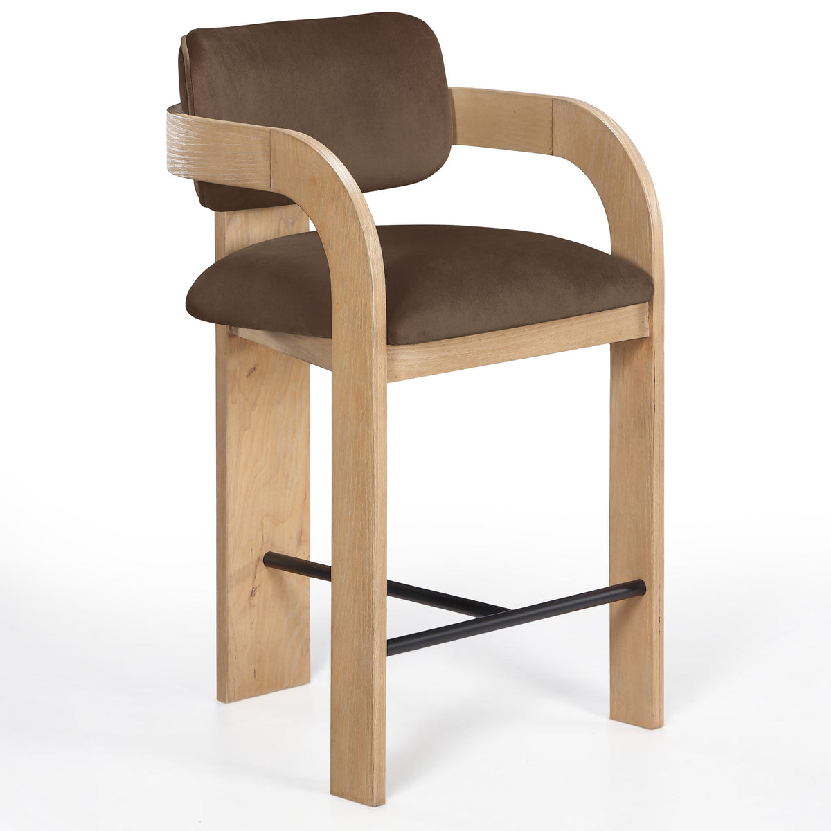 Cedra - Velvet Performance Fabric Upholstered Counter Stool - Natural Frame