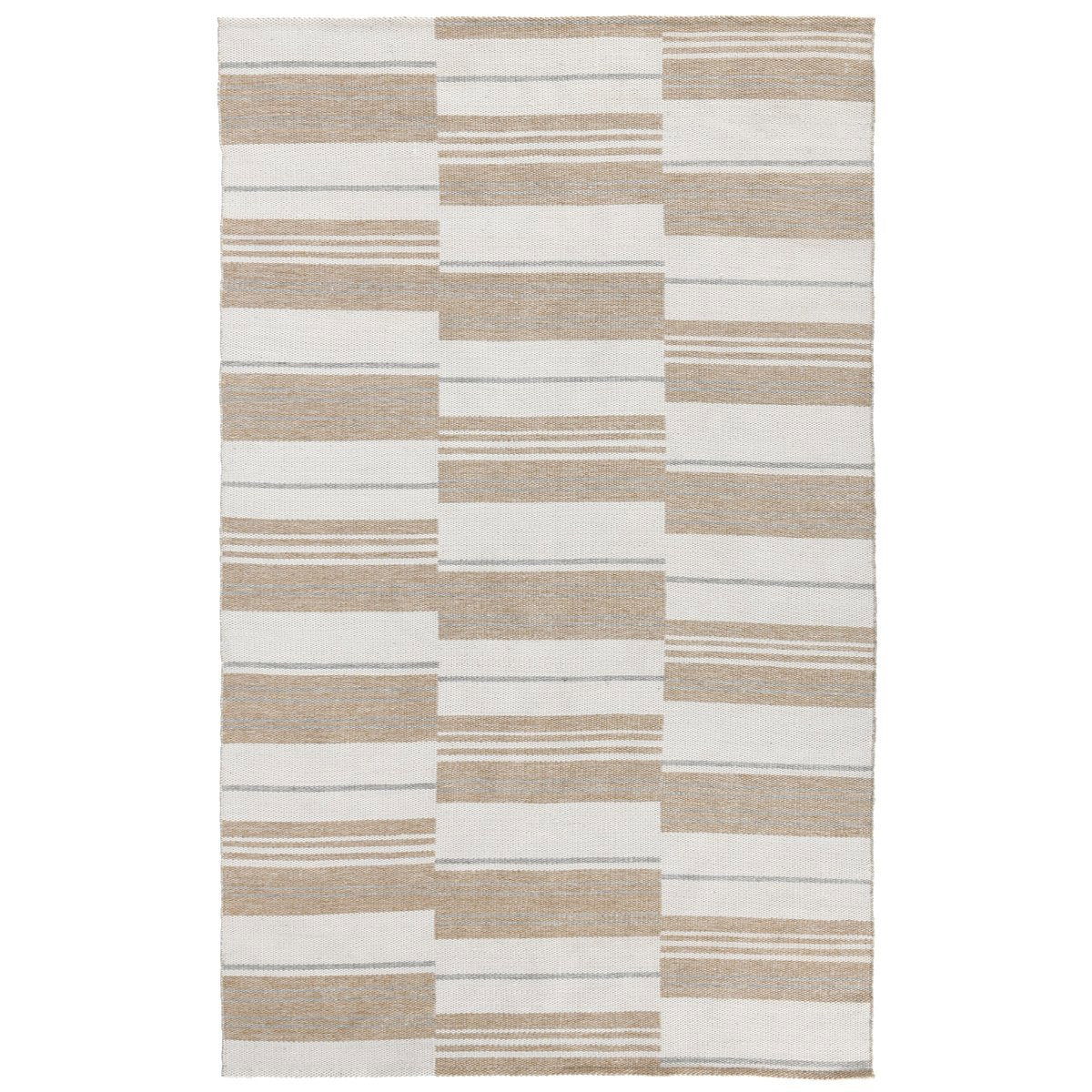 Indoor/outdoor rug with cream and sand patchwork striped blocks