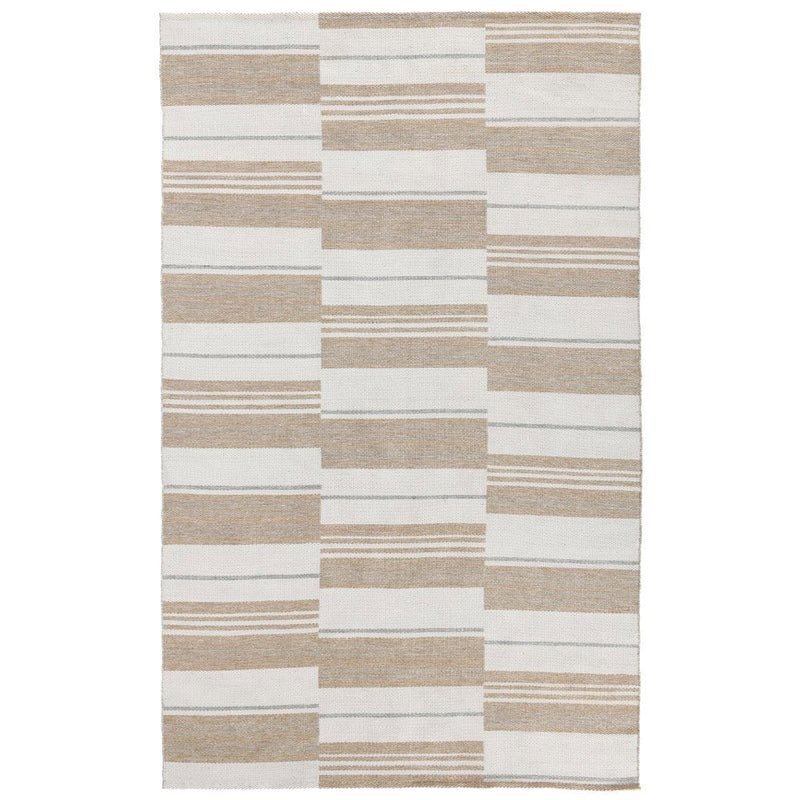 Indoor/outdoor rug with cream and sand patchwork striped blocks
