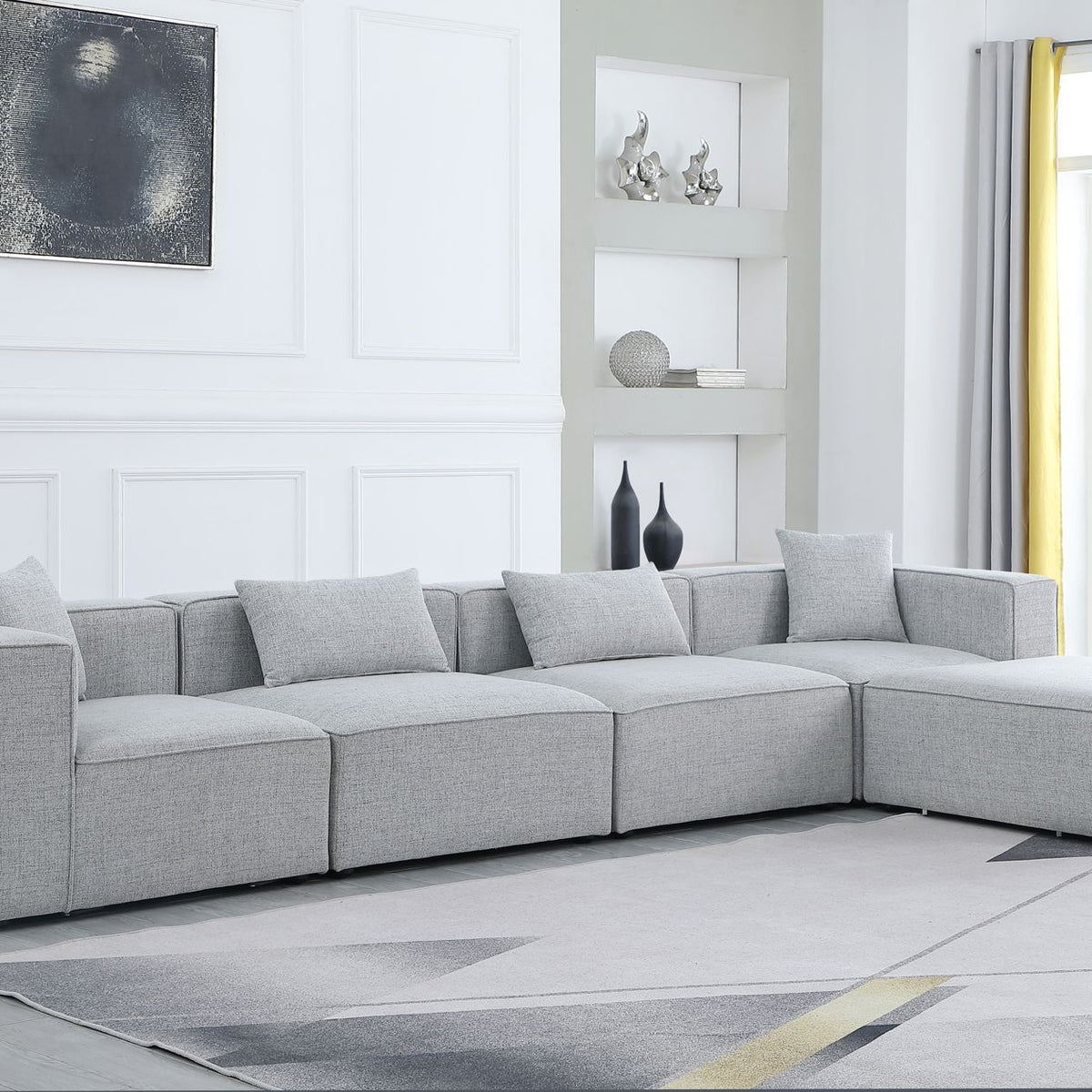 Cube - Linen 5 Piece Modular Sectional With Chaise