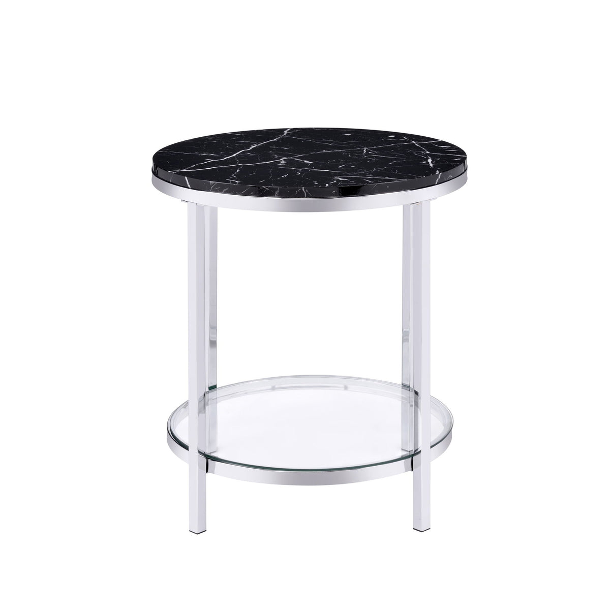 Virlana - Faux Marble Top End Table - Black / Chrome