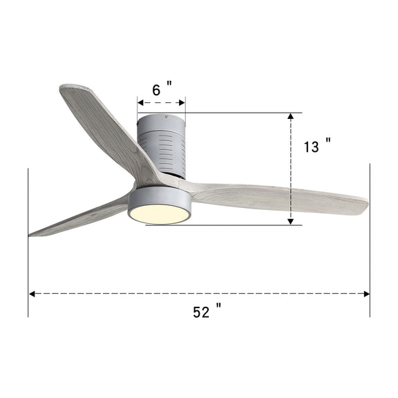 Silver 52 in 3-blade LED ceiling fan with frosted light and 13 in overall height