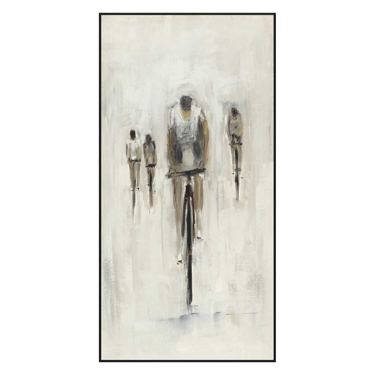 Framed cyclist wall art by Buddy Whitlock, featuring central rider and two side figures