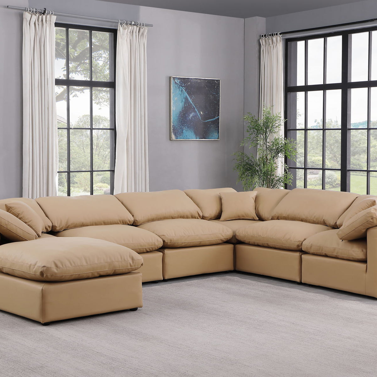 Indulge - Faux Leather 7 Piece Modular Sectional - Tan