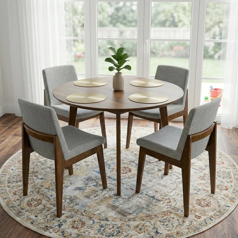 Gray upholstered dining chair with dark wood legs, set of 2