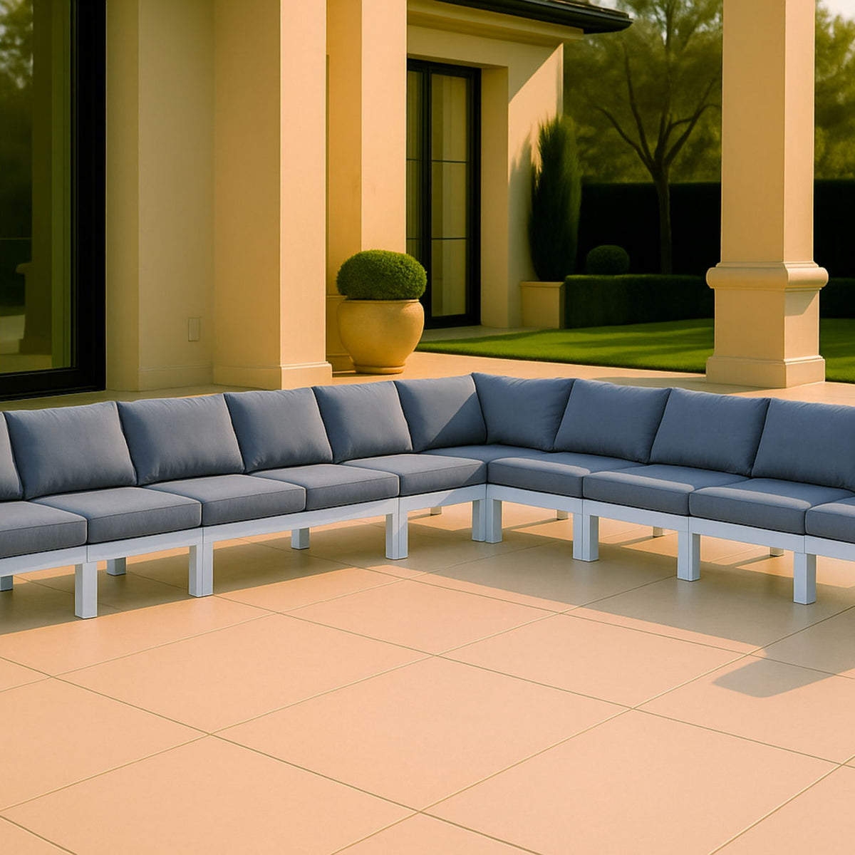 Nizuc - Outdoor Patio 10 Piece Modular Sectional With White Frame