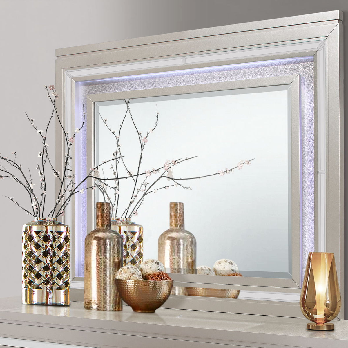 Cross - Glam Mirror With LED - Champagne