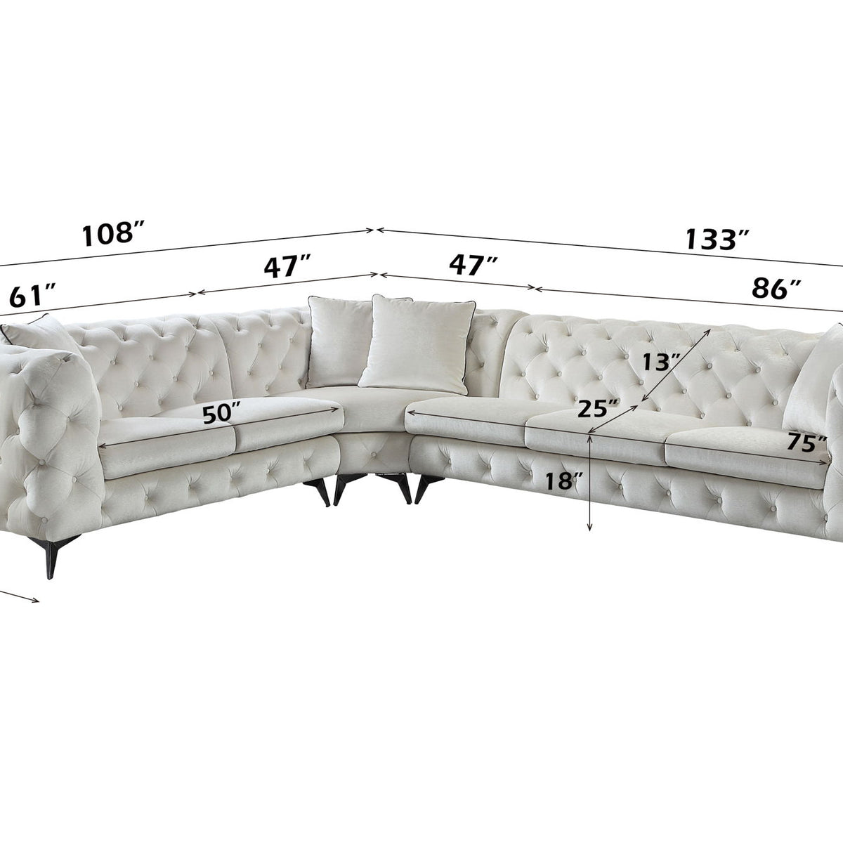 Atronia - Sectional Sofa With 4 Pillows - Beige