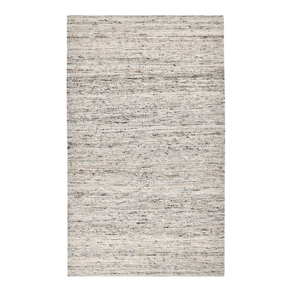Natural beige area rug with speckled fibers and muted horizontal stripe details.