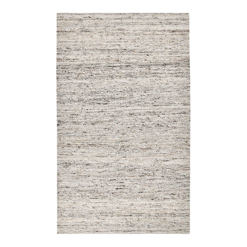 Natural beige area rug with speckled fibers and muted horizontal stripe details.