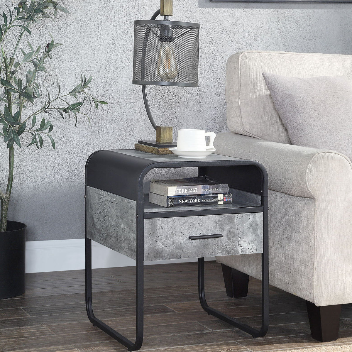 Raziela - End Table With Drawer - Black / Gray