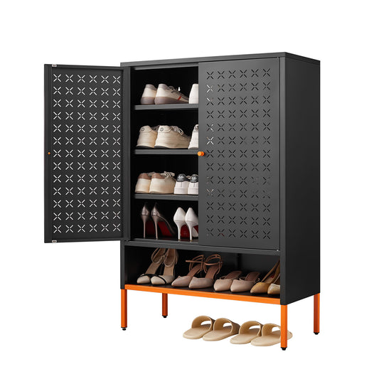 Gjg Hua - Shoe Cabinet With Ergonomic Steel Handle And Breathable Butterfly Door - Black