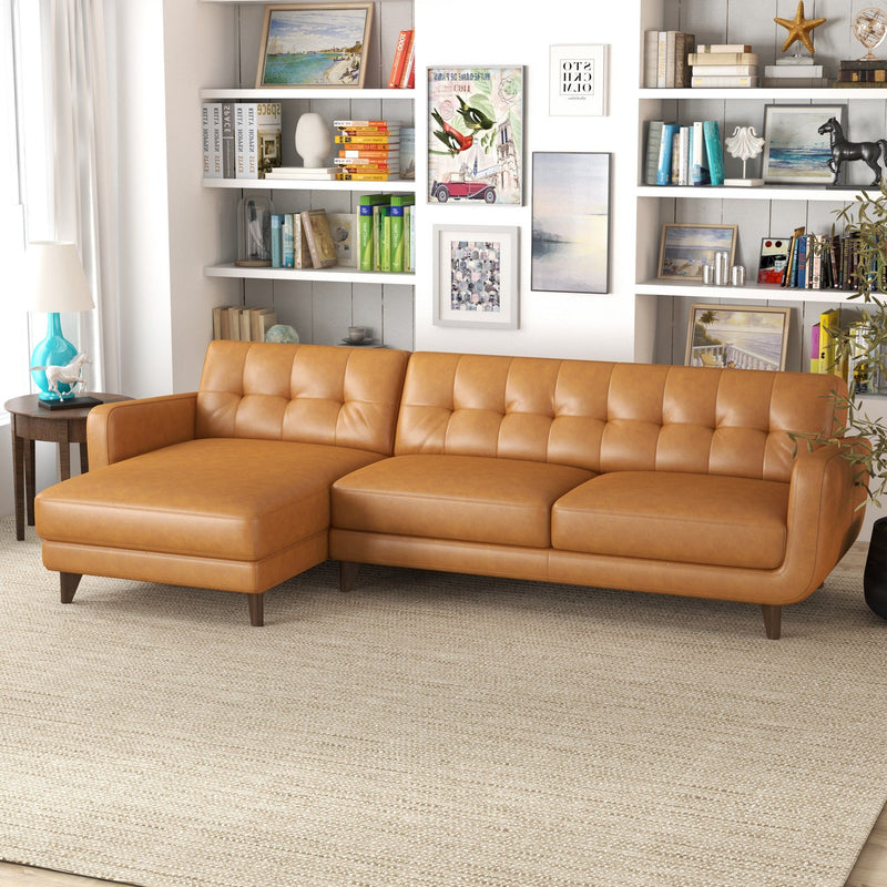 Allison - Mid-Century Modern Leather Sectional Sofa Chaise