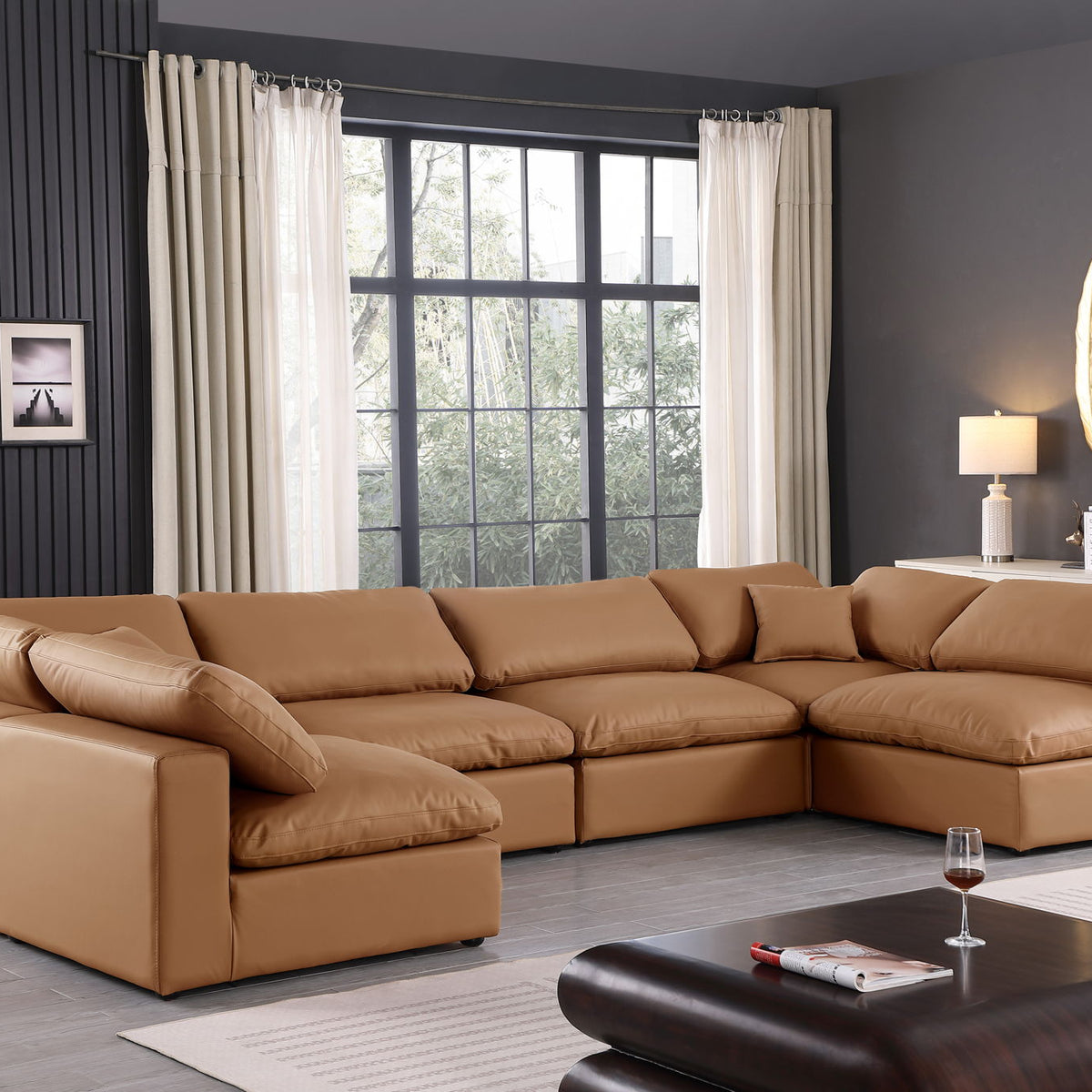 Comfy - 6 Piece Faux Leather Modular Armless Sectional
