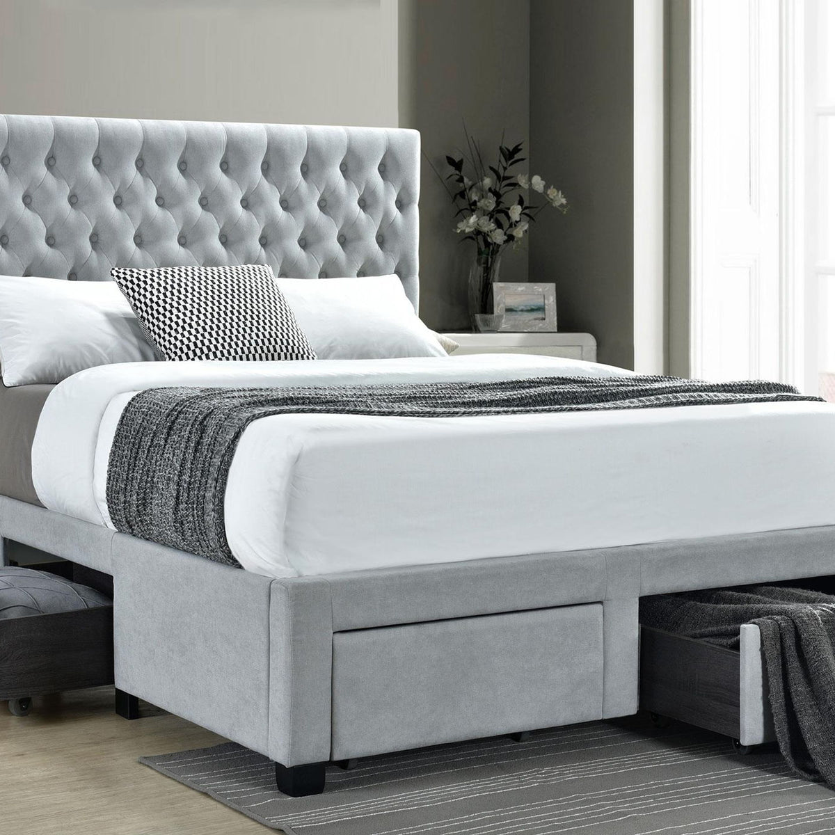 Soledad Upholstered Full Storage Panel Bed Light Grey