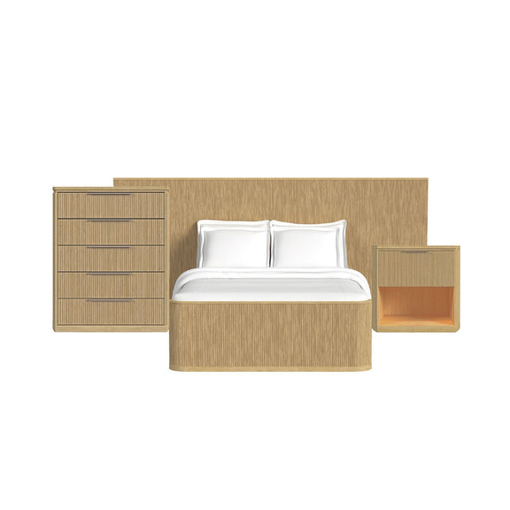 Light brown wall bed bedroom set with platform bed and built-in side cabinets