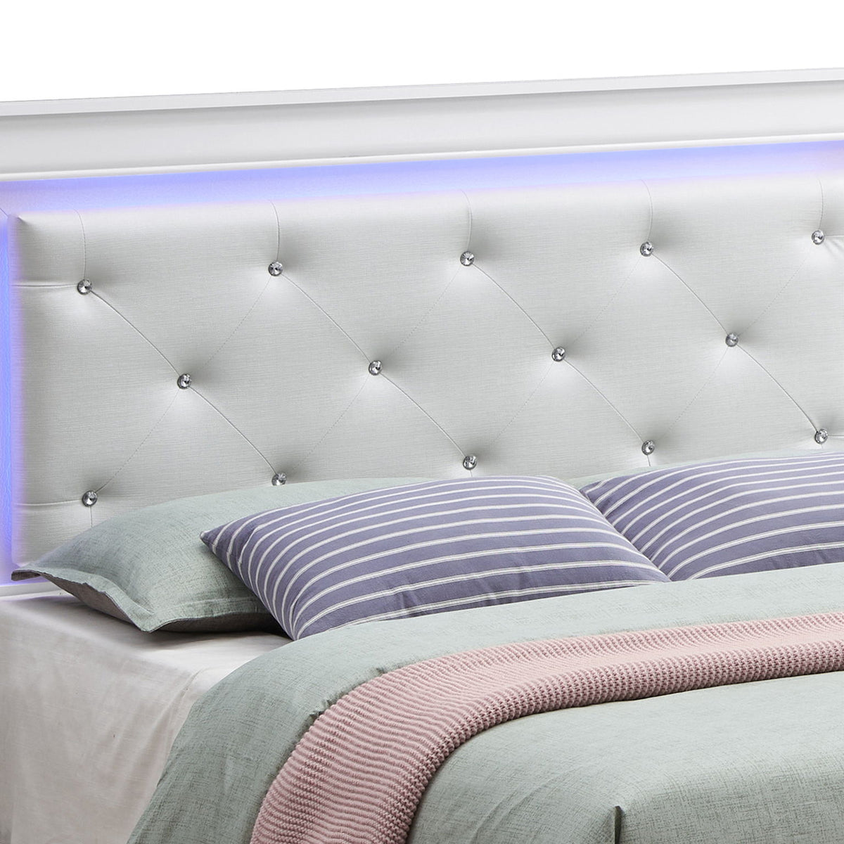 Bed With LED Light Accents Headboard