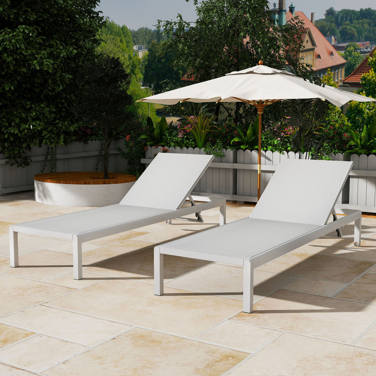 Outdoor Patio Chaise Lounge With 5 Reclining Positions