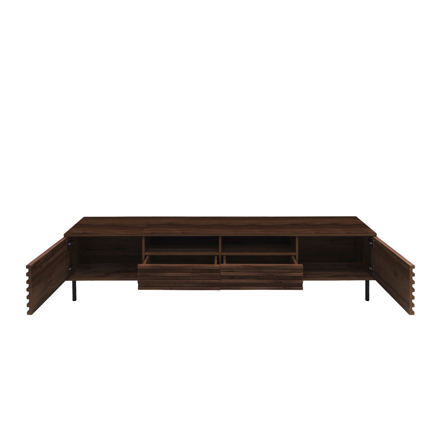 TV Stand For TVs Up To 85" With Closed Storage, Soft Closing Hinges - Walnut