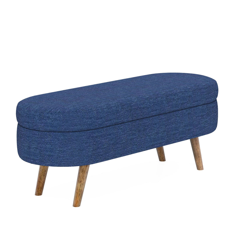 Ottoman Oval Storage Bench With Rubber Wood Legs
