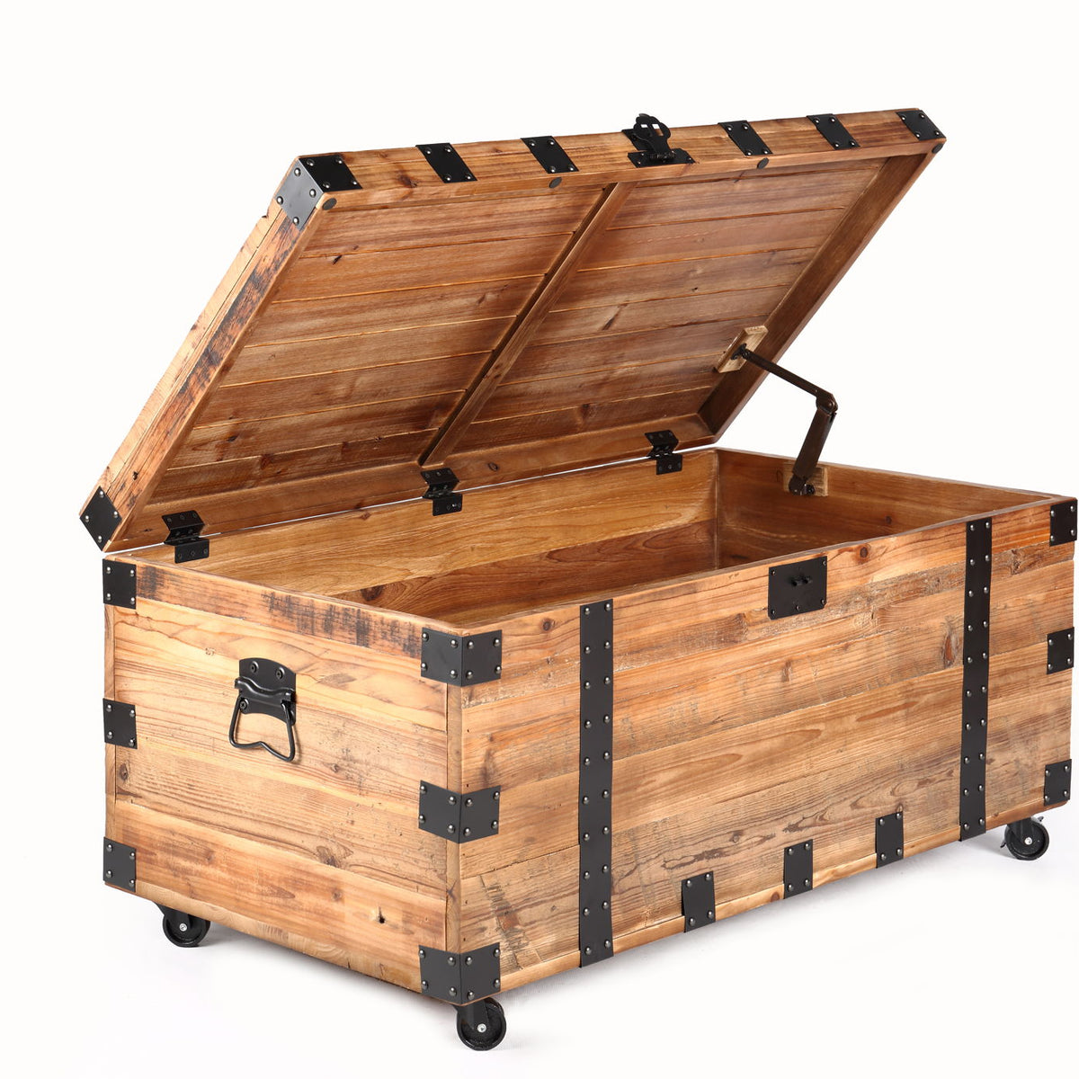 Trunk Table With Four Wheel Large Capacity Storage Coffee Table - Natural / Black