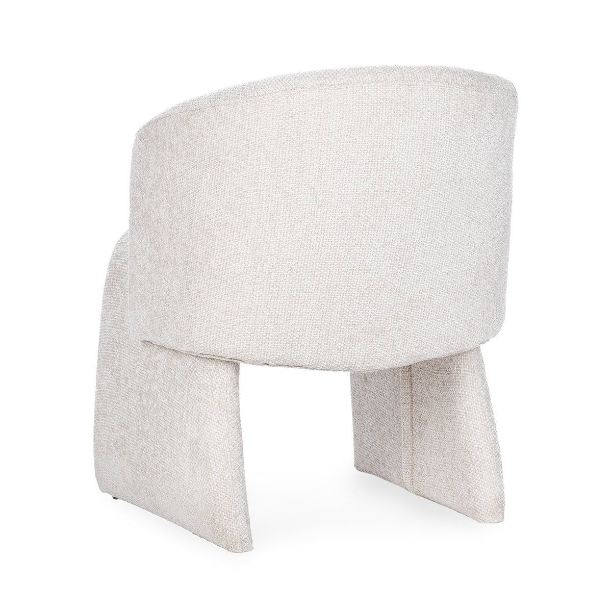 Upholstered dining chair in light cream fabric, view of back and seat