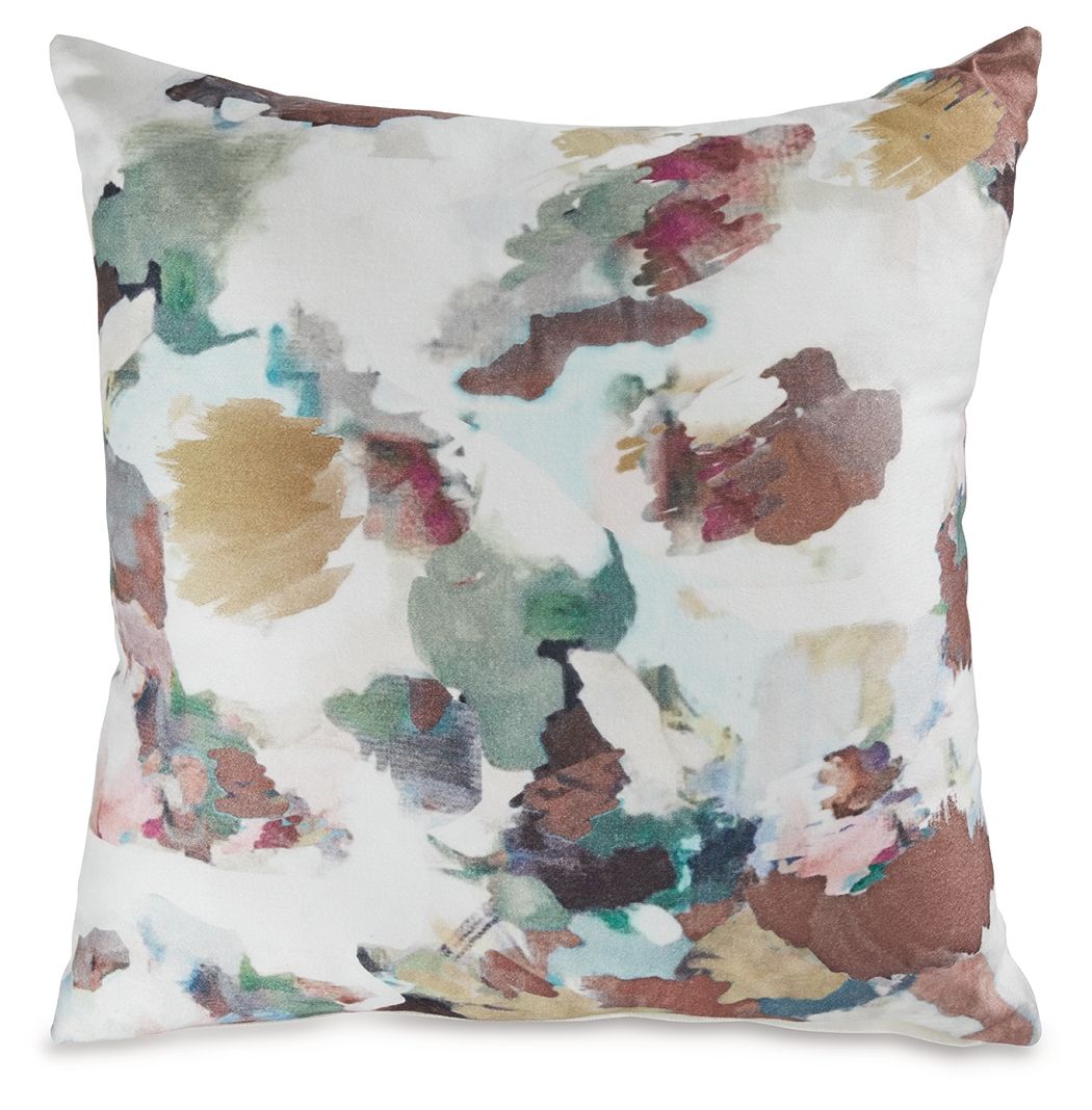Multicolor watercolor abstract throw pillow on white fabric
