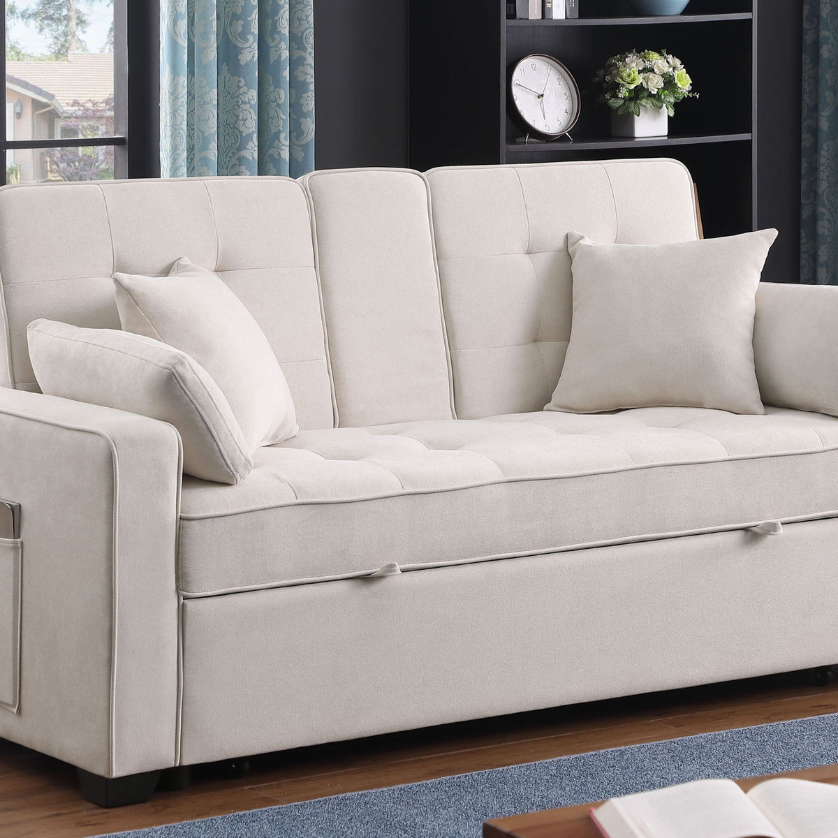 Cody II - 69.5"W Woven Fabric Convertible Sleeper Loveseat with Cup Holder