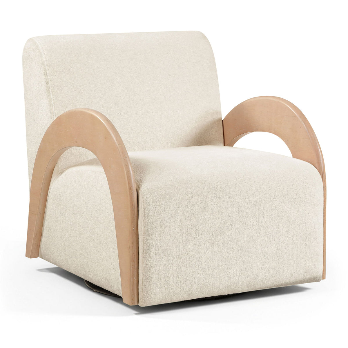 Neria - Chenille Fabric Upholstered Swivel Accent Chair - Cream / Painted Natural