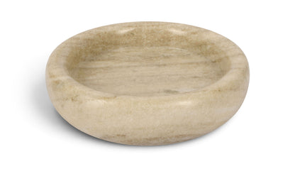 Beige marble round tray with smooth rim and subtle stone veining.