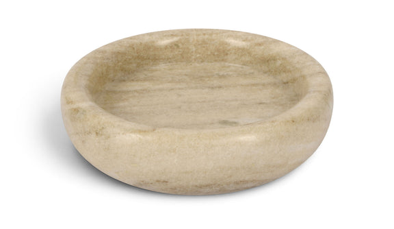 Beige marble round tray with smooth rim and subtle stone veining.
