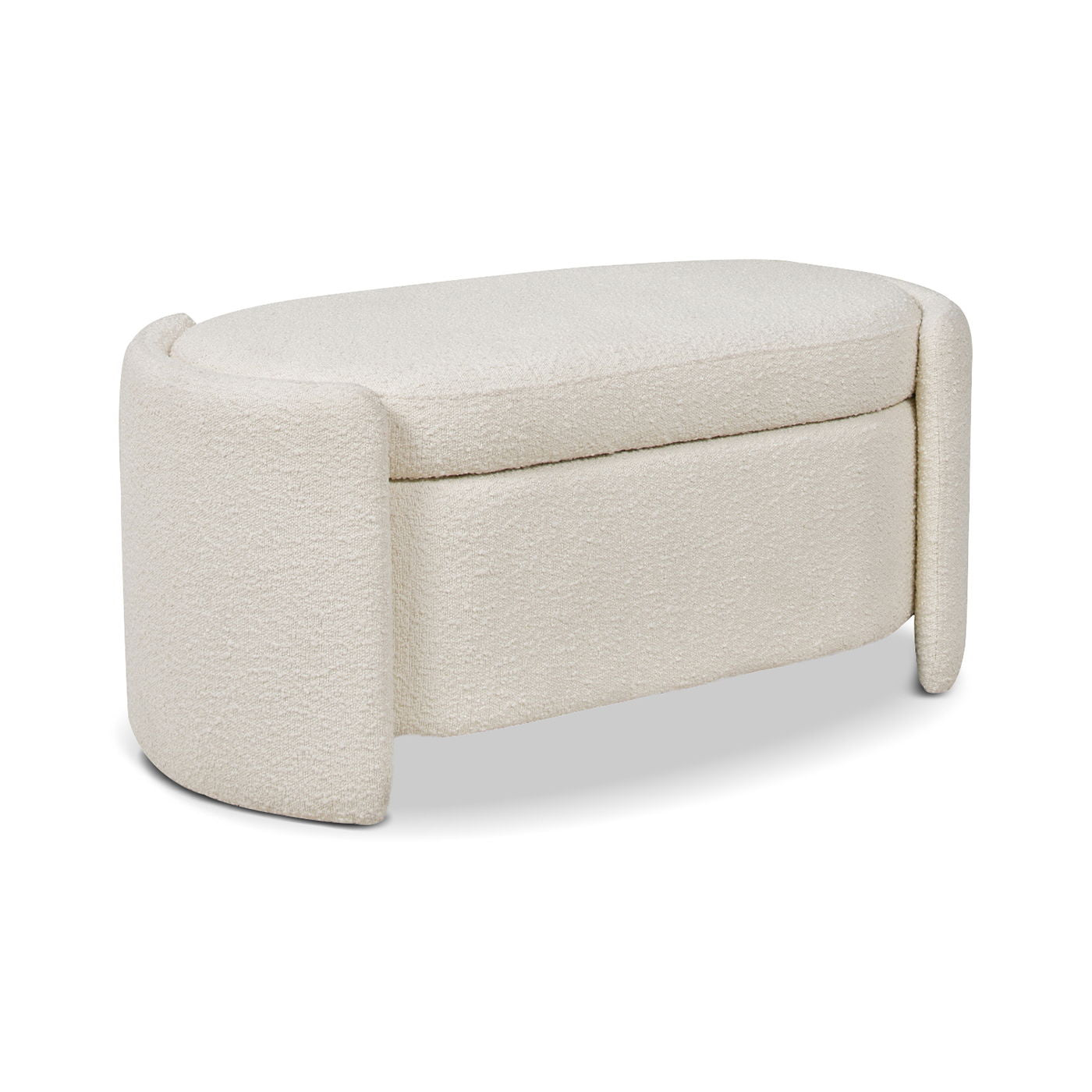 Fuji - Oval Storage Bench, Upholstered - Ivory White