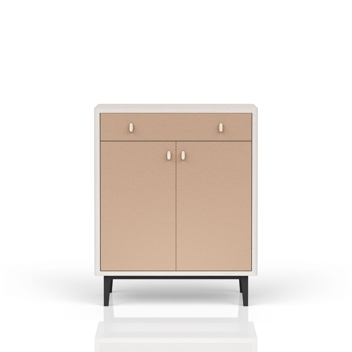 Contemporary Bar Cabinet With Large Storage - White / Pecan