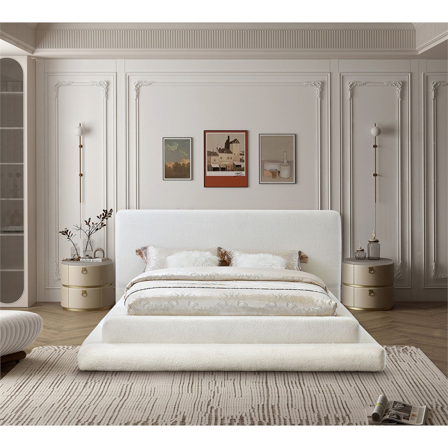 Meridian Furniture Dane Cream Teddy Fabric Bed