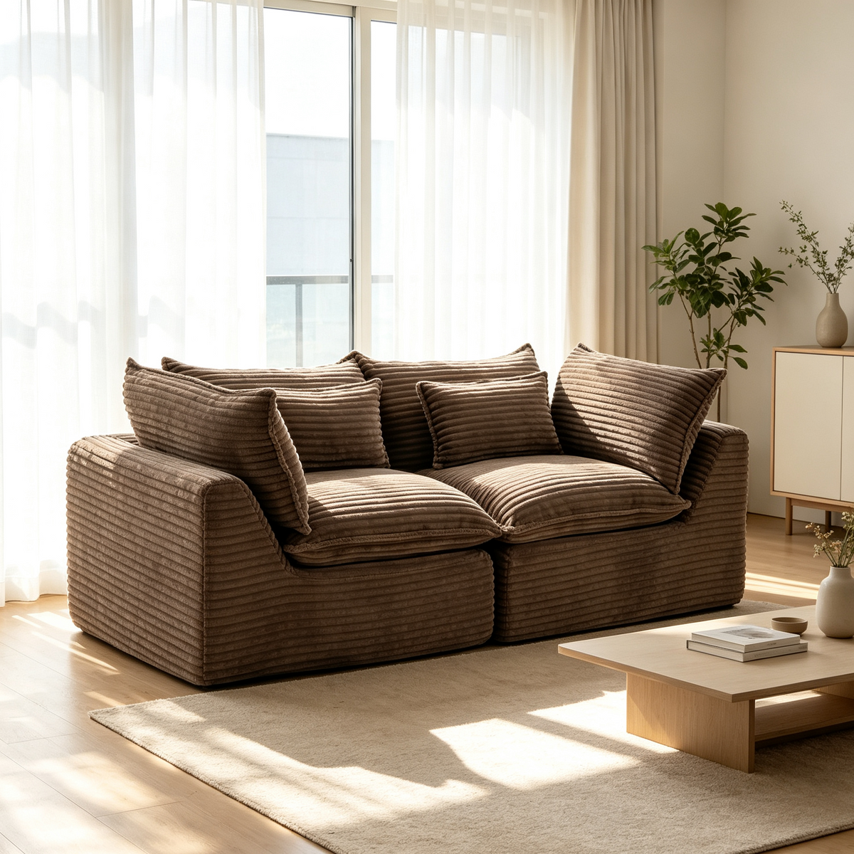 The Cloudrest 75" Chocolate Corduroy Modular Loveseat