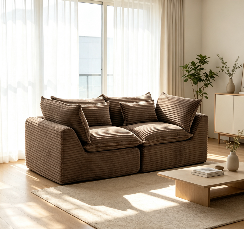 The Cloudrest 75" Chocolate Corduroy Modular Loveseat