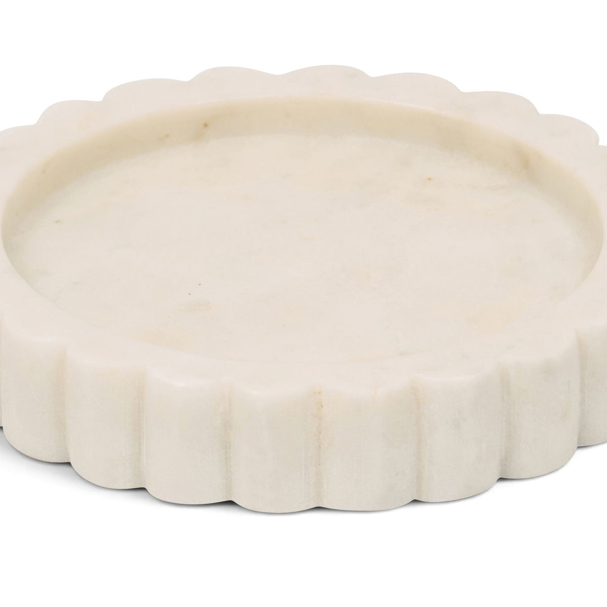 Ricardo genuine marble tray, white scalloped round dish